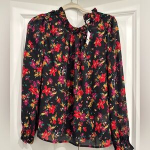 J. Crew Black Blouse with Colorful Floral Design